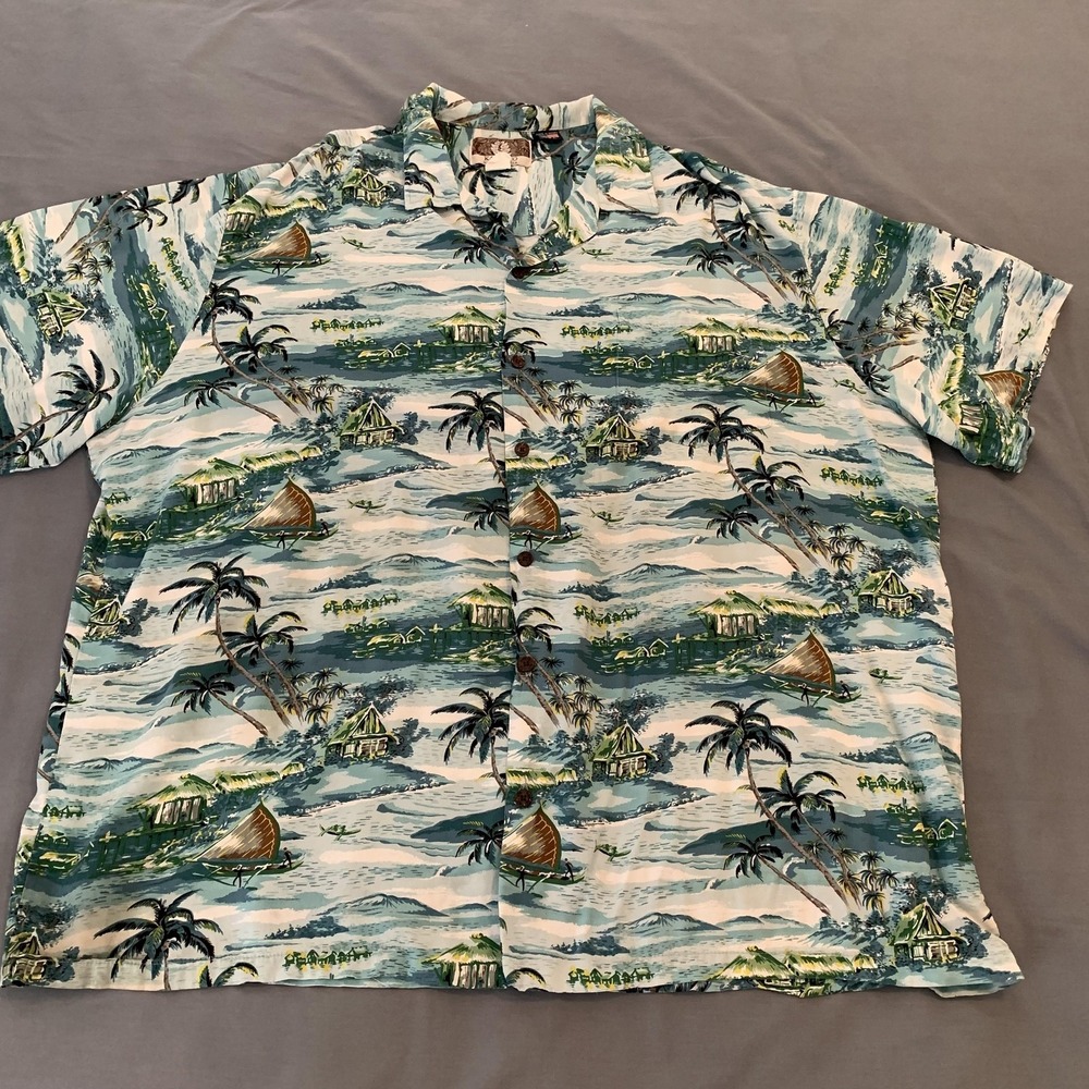 Kalaheo Shirt Mens 3XL Blue Hawaiian‎ Scenic Short Sleeve Button Front Casual